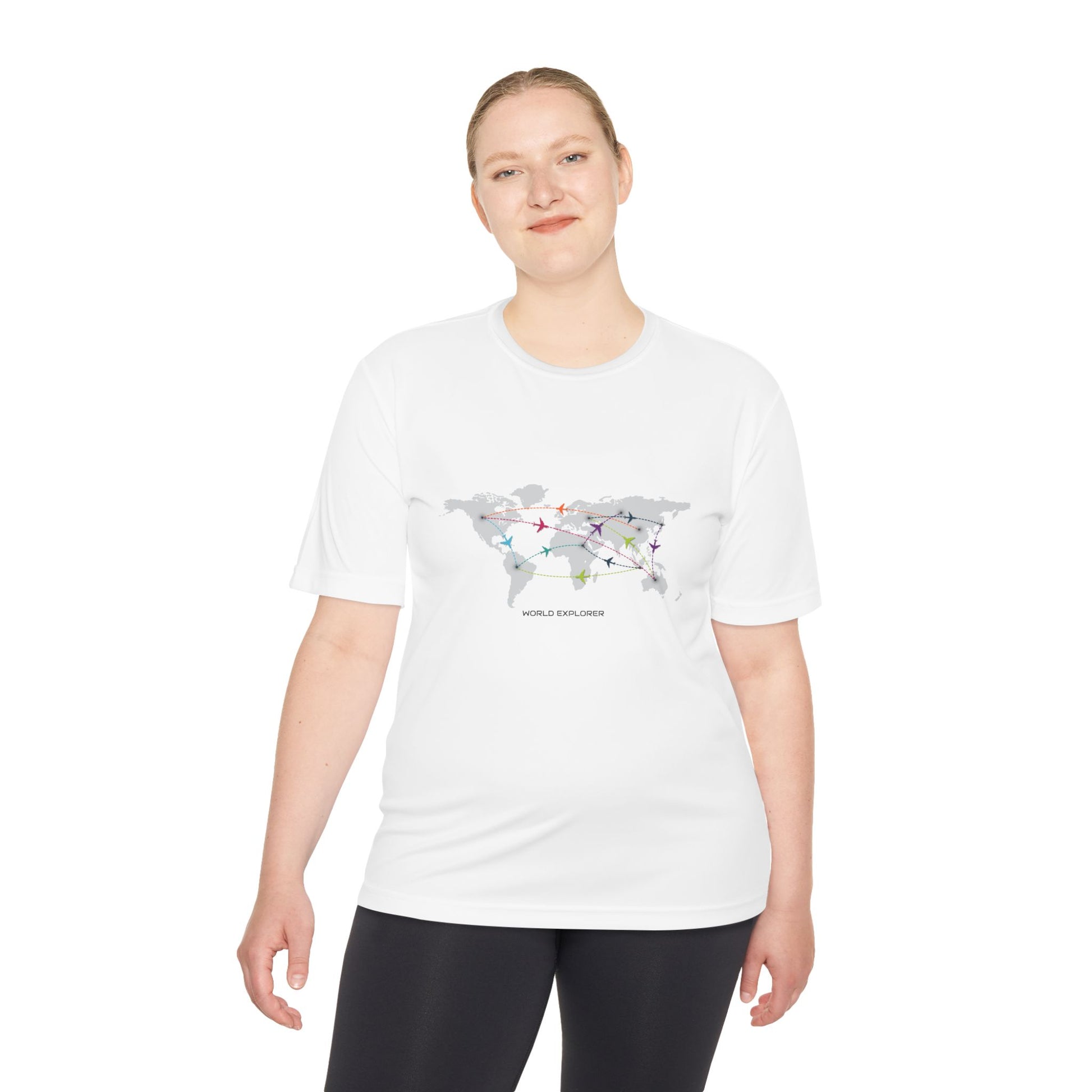 Global Connectivity Unisex Moisture Wicking Tee, Travel Shirt, Adventure T-Shirt, Fitness Top, Map Design Apparel