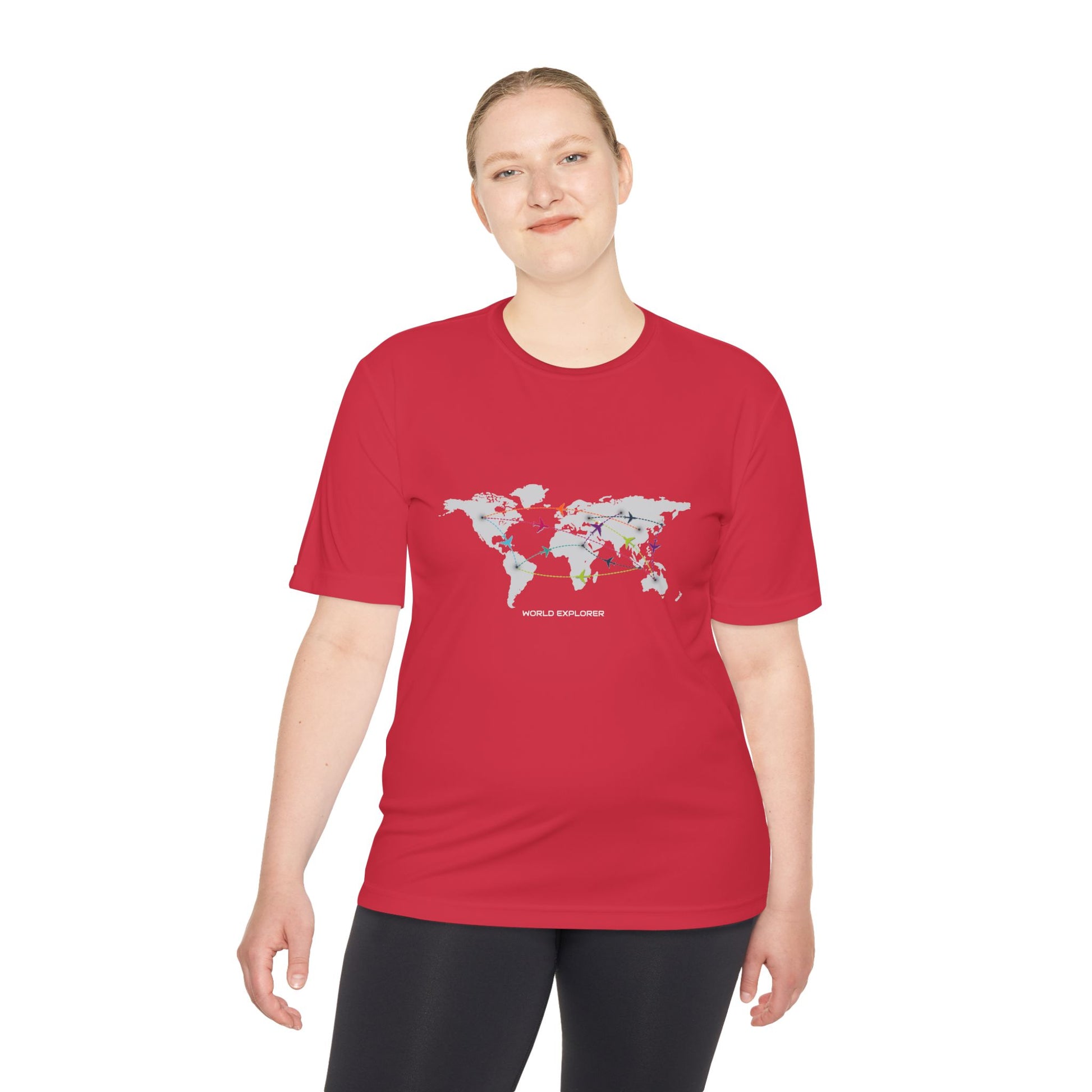 Global Connectivity Unisex Moisture Wicking Tee, Travel Shirt, Adventure T-Shirt, Fitness Top, Map Design Apparel
