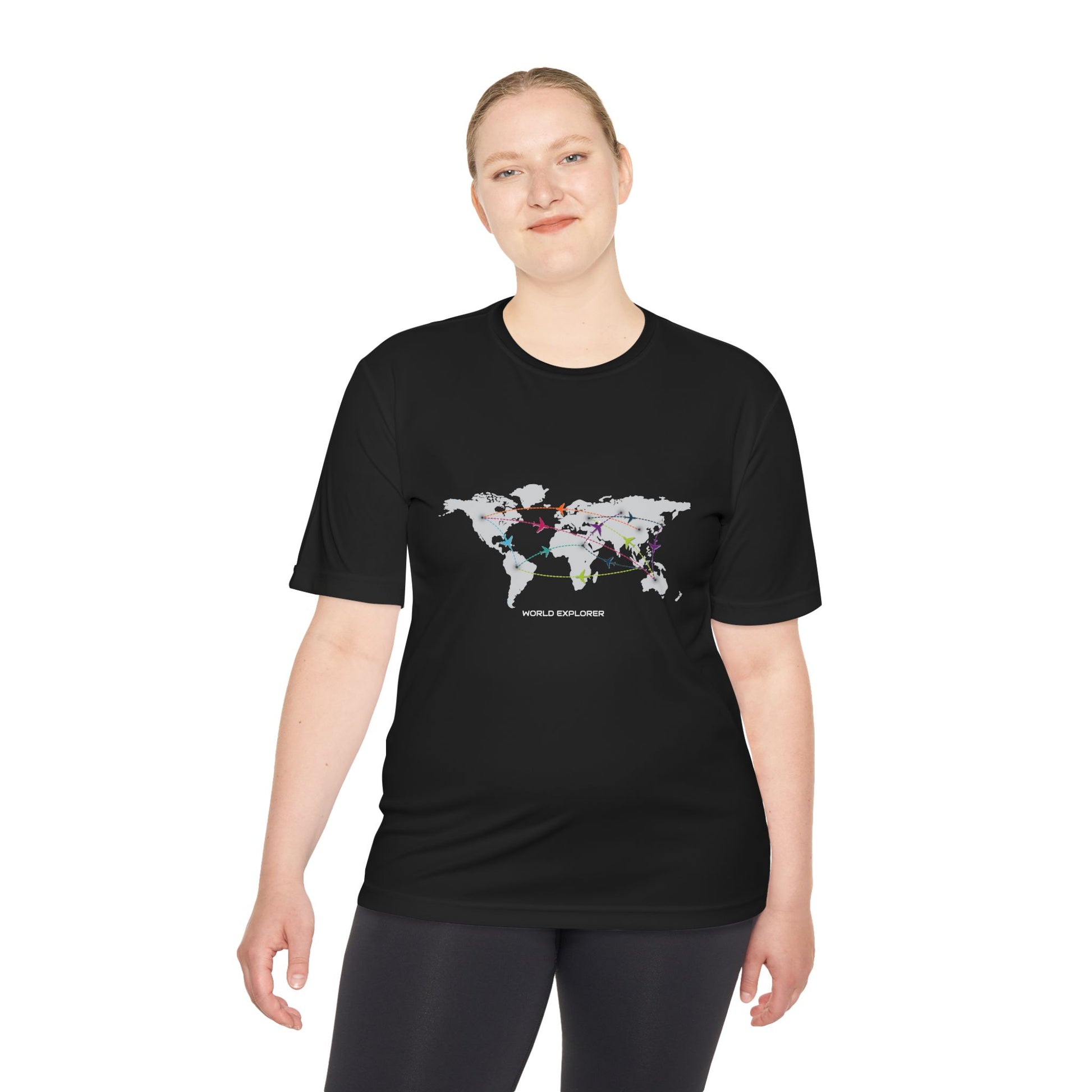 Global Connectivity Unisex Moisture Wicking Tee, Travel Shirt, Adventure T-Shirt, Fitness Top, Map Design Apparel