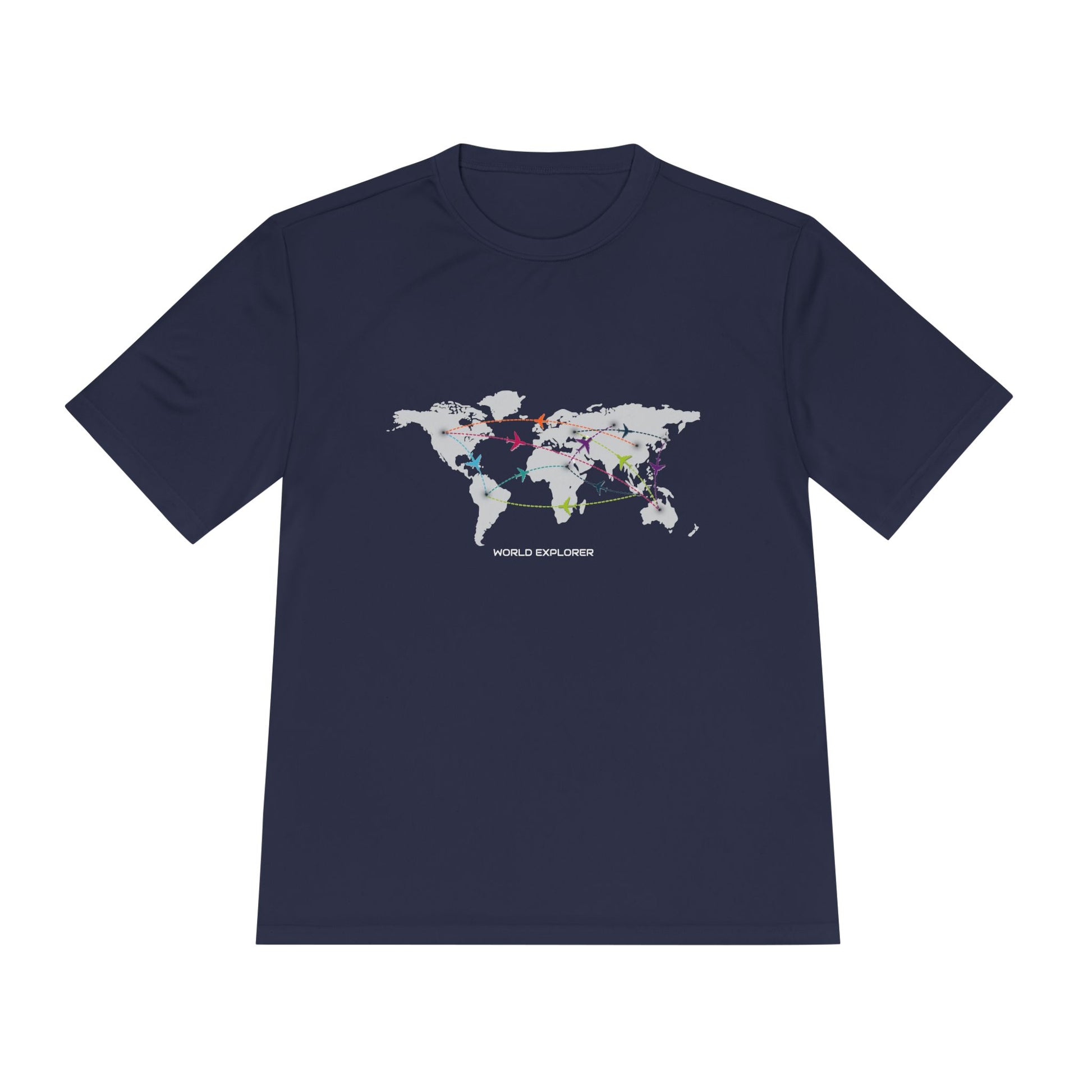 Global Connectivity Unisex Moisture Wicking Tee, Travel Shirt, Adventure T-Shirt, Fitness Top, Map Design Apparel