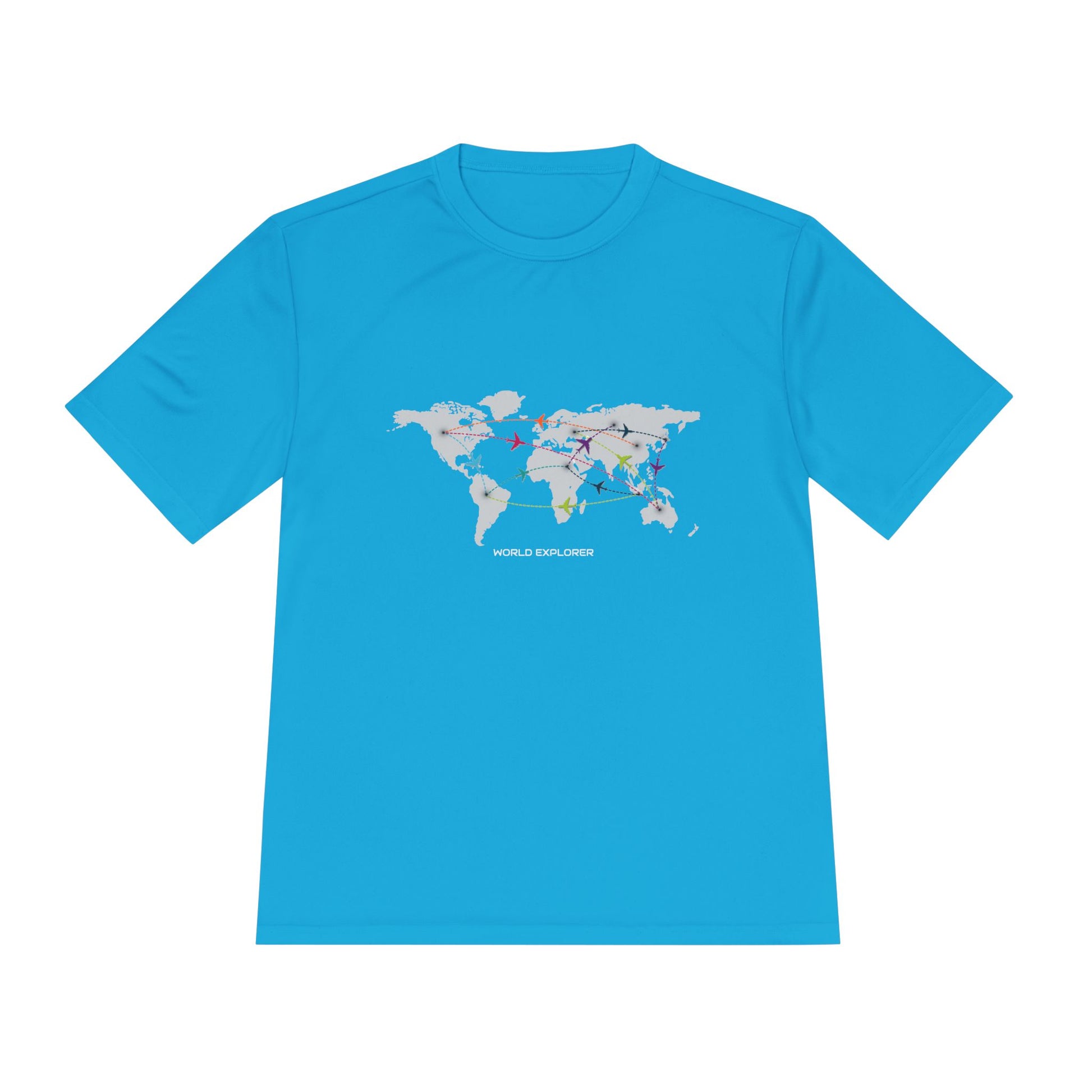 Global Connectivity Unisex Moisture Wicking Tee, Travel Shirt, Adventure T-Shirt, Fitness Top, Map Design Apparel