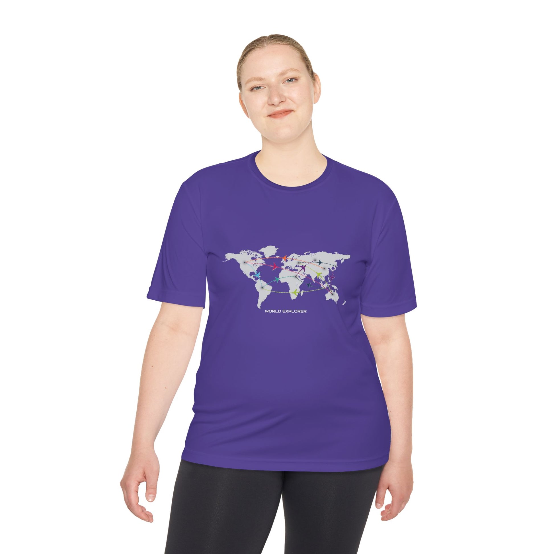 Global Connectivity Unisex Moisture Wicking Tee, Travel Shirt, Adventure T-Shirt, Fitness Top, Map Design Apparel