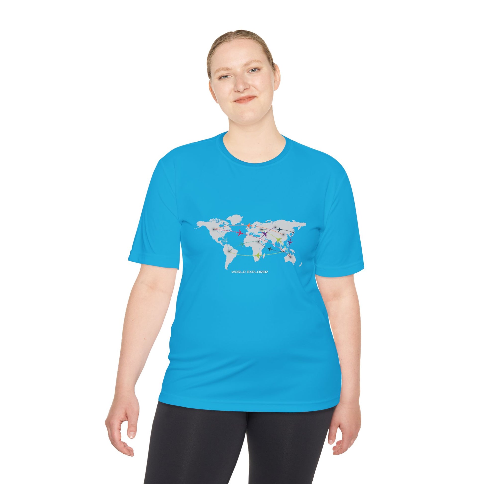 Global Connectivity Unisex Moisture Wicking Tee, Travel Shirt, Adventure T-Shirt, Fitness Top, Map Design Apparel