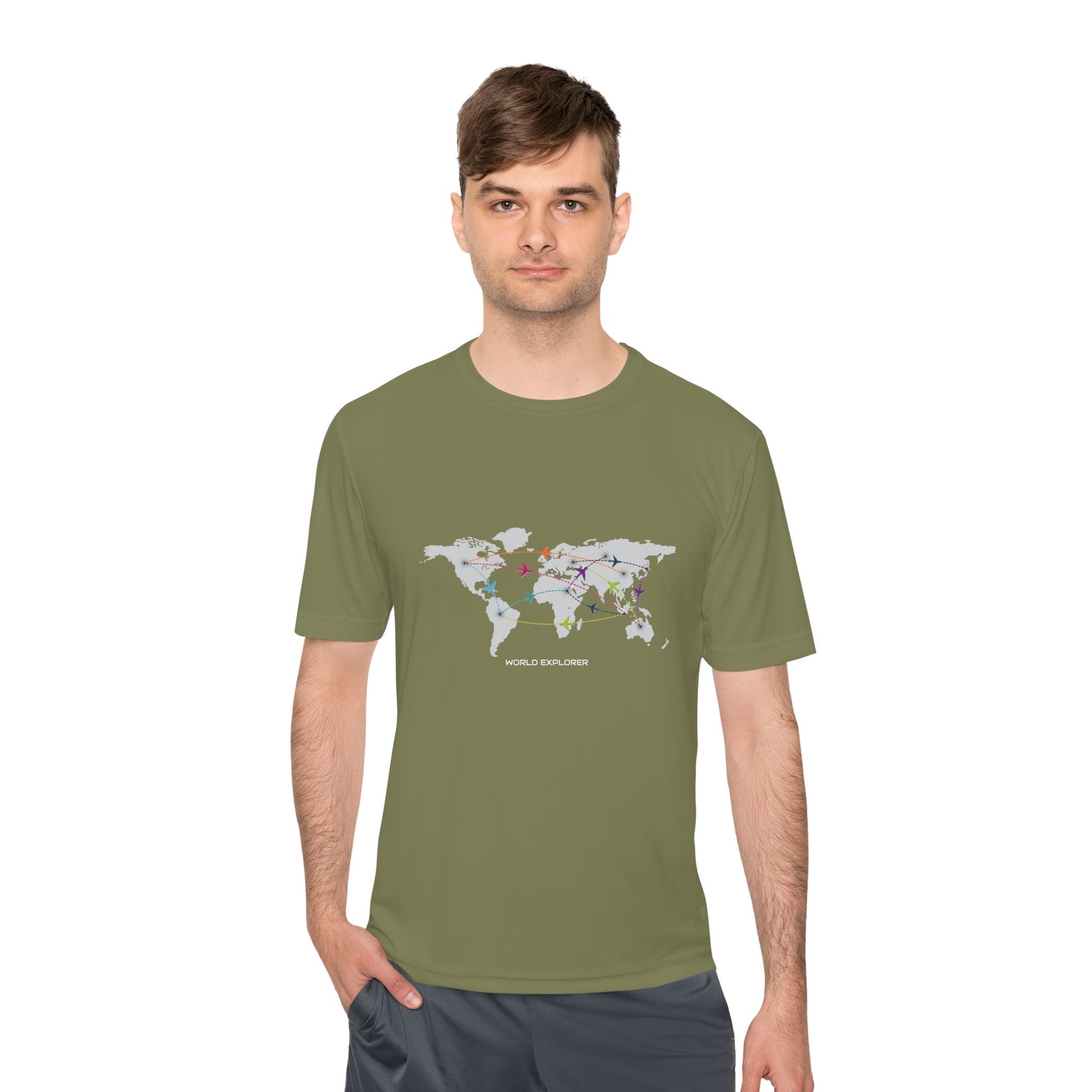 Global Connectivity Unisex Moisture Wicking Tee, Travel Shirt, Adventure T-Shirt, Fitness Top, Map Design Apparel