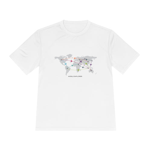 Global Connectivity Unisex Moisture Wicking Tee, Travel Shirt, Adventure T-Shirt, Fitness Top, Map Design Apparel