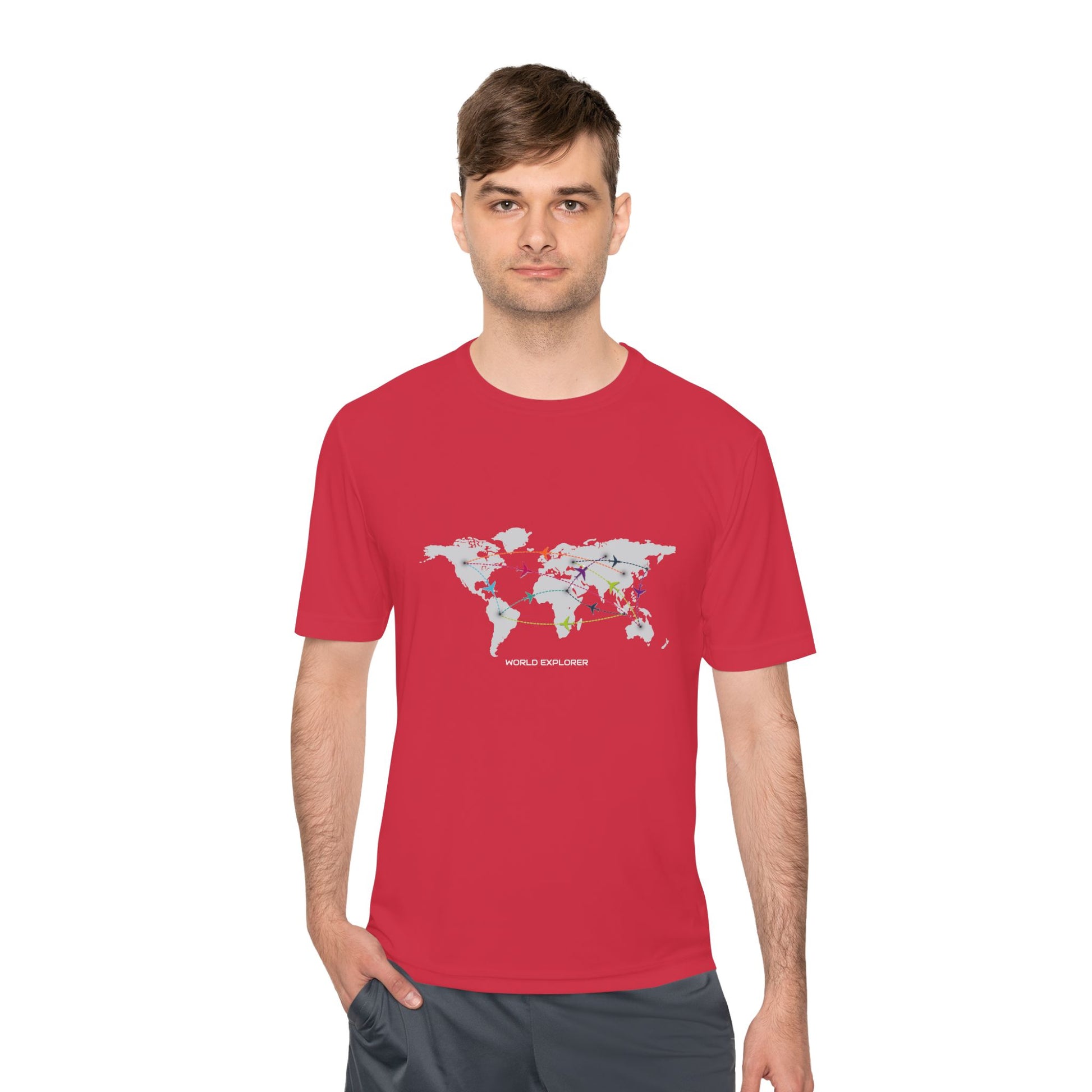 Global Connectivity Unisex Moisture Wicking Tee, Travel Shirt, Adventure T-Shirt, Fitness Top, Map Design Apparel