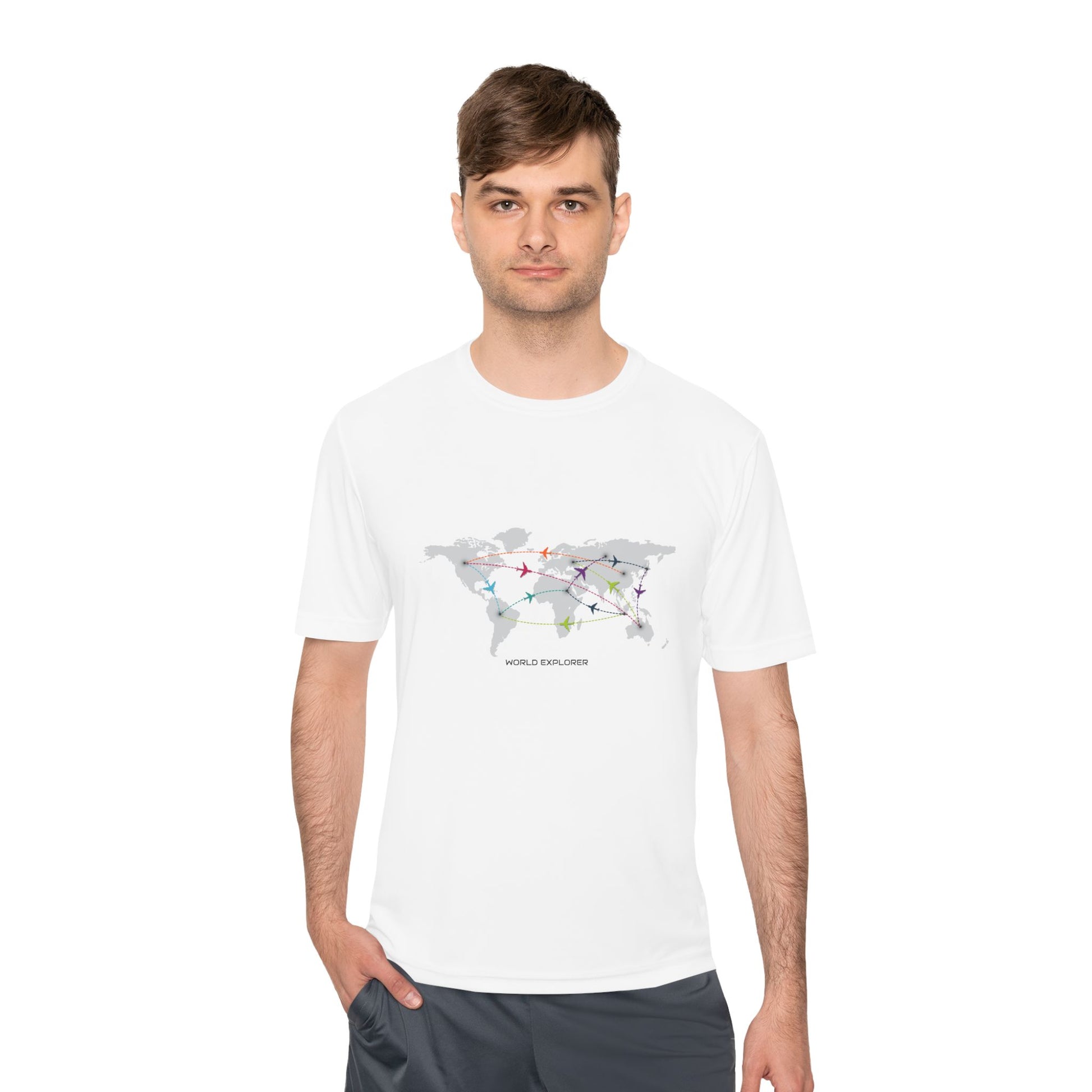 Global Connectivity Unisex Moisture Wicking Tee, Travel Shirt, Adventure T-Shirt, Fitness Top, Map Design Apparel